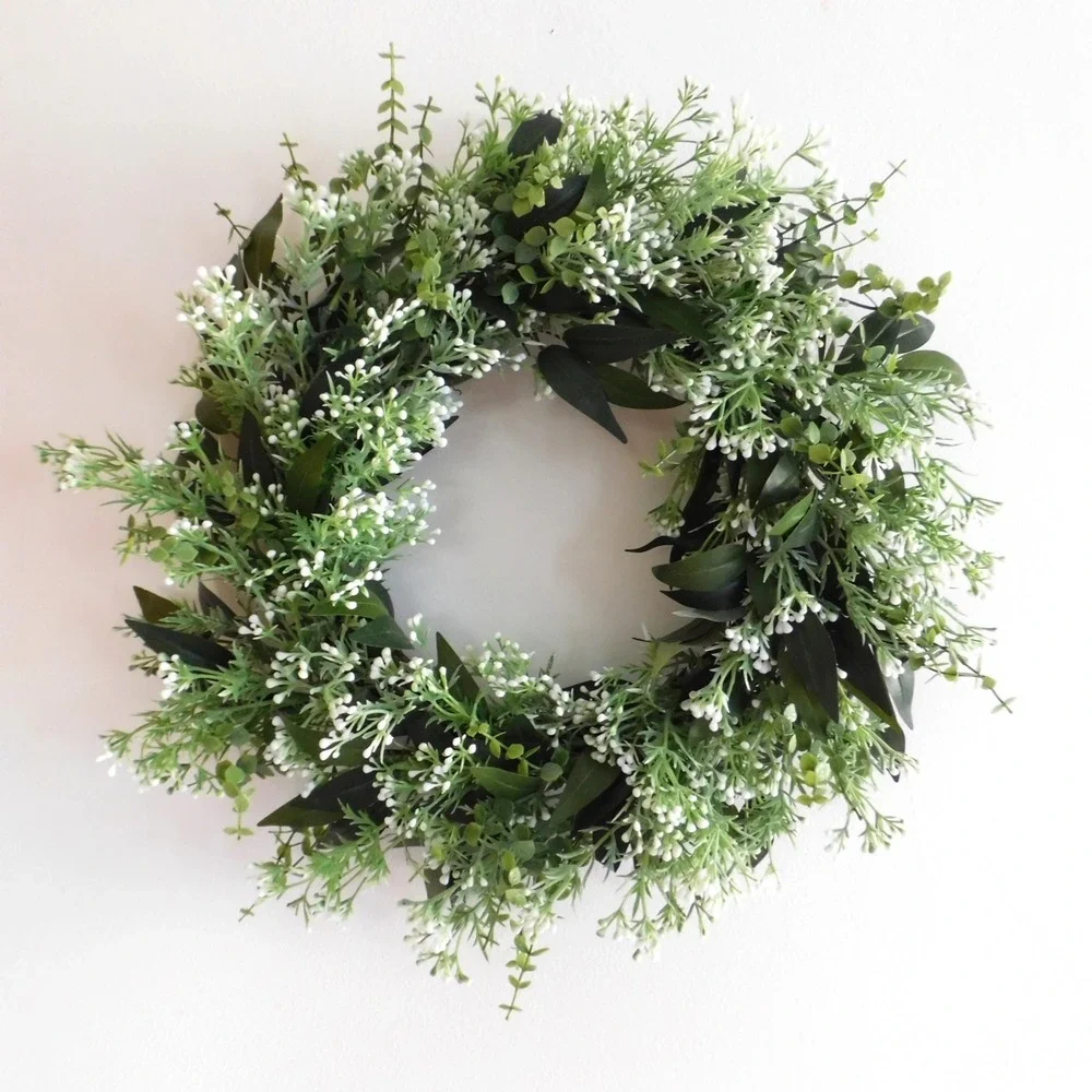 Neutral Greenery‎ Wreath with Spring Summer Dusty Miller Housewarming Gift